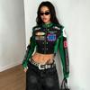 Veste de Baseball Style Biker Coupe Ajustée pour Femme Col Montant Fermeture Éclair Vêtement d'Extérieur Décontracté Streetwear