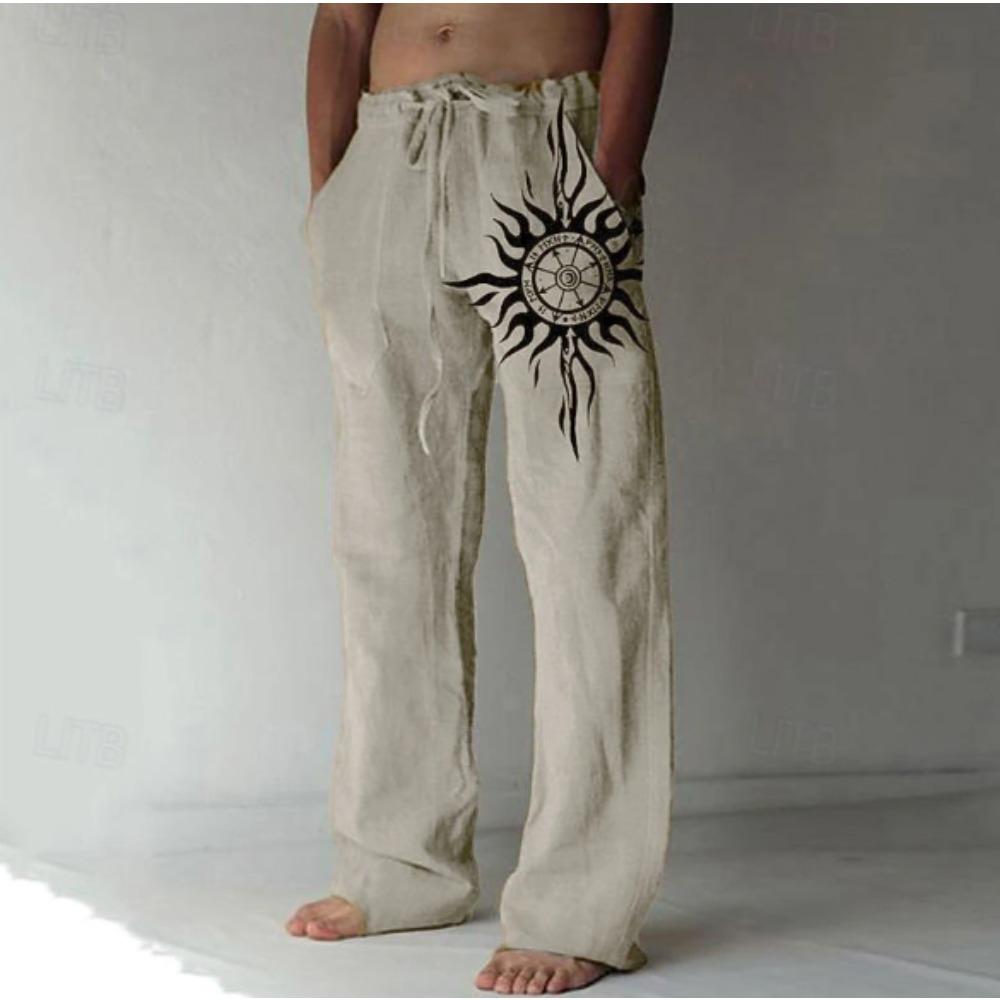 Men's 3D Vintage Printed Baggy Casual Trousers, Elastic Drawstring Waist with Pockets, for Spring Summer Home Outdoor Vacation