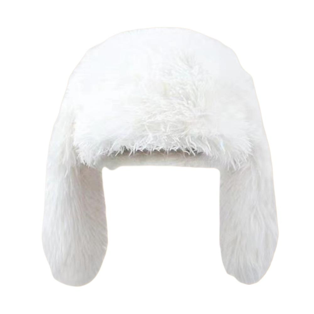 Faux Fur Plush Winter Hat Ear Protection Balaclava Cap Y2k Fashion Rabbit Ear Hat  Halloween Party