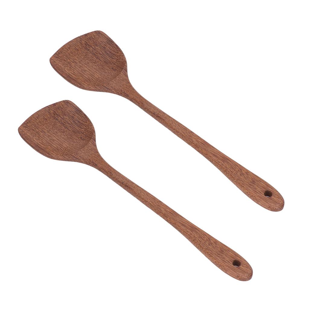 2pcs Wooden Spatula Household Hanging Long Handle Flat Wooden Spatula for Mixing and Turning38.5cm   15.2in
