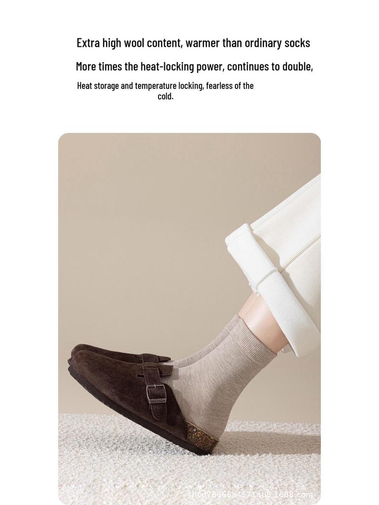 Women's 90% Pure Wool Merino Mid-Calf Socks - Warm, Thick, and Cold-Resistant for Autumn & Winter Hiking