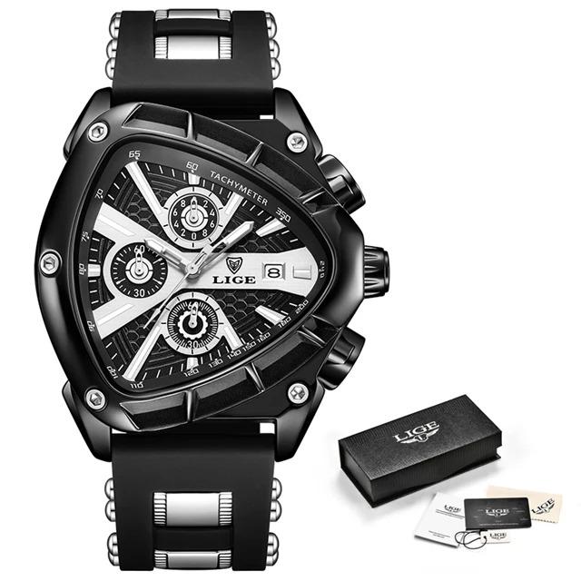 LIGE Sport Dreieck Herrenuhren Leuchtzeiger Mode Gummiarmband Militärische Unregelmäßige Quarz-Armbanduhr Wasserdichte Uhr