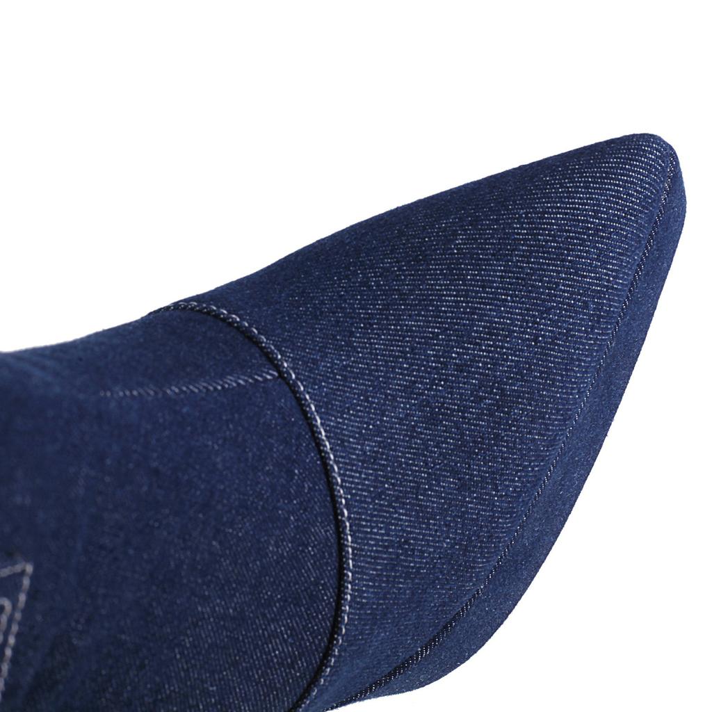 Denim Cowboy Boots Women with Pocket 2024 Fashion Winter High Heels Shoes Bright Line Pointd Toe Ankle Booties Plus Size 45