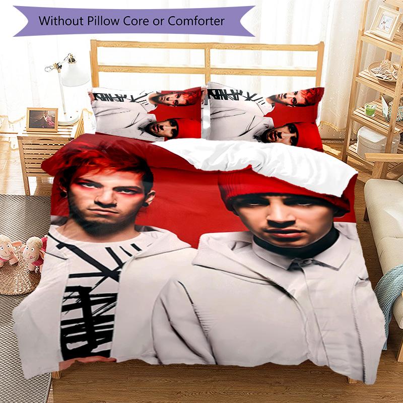 3pcs Tyler Joseph and Josh Dun1 pattern bedding set duvet cover set includes duvet cover &pillowcases, perfect all season bedroom decoration & gift