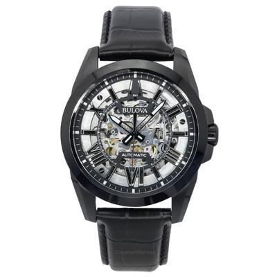 Klassiek Sutton Lederen Band Zilveren Skelet Wijzerplaat Automatisch 98A304 100M Herenhorloge