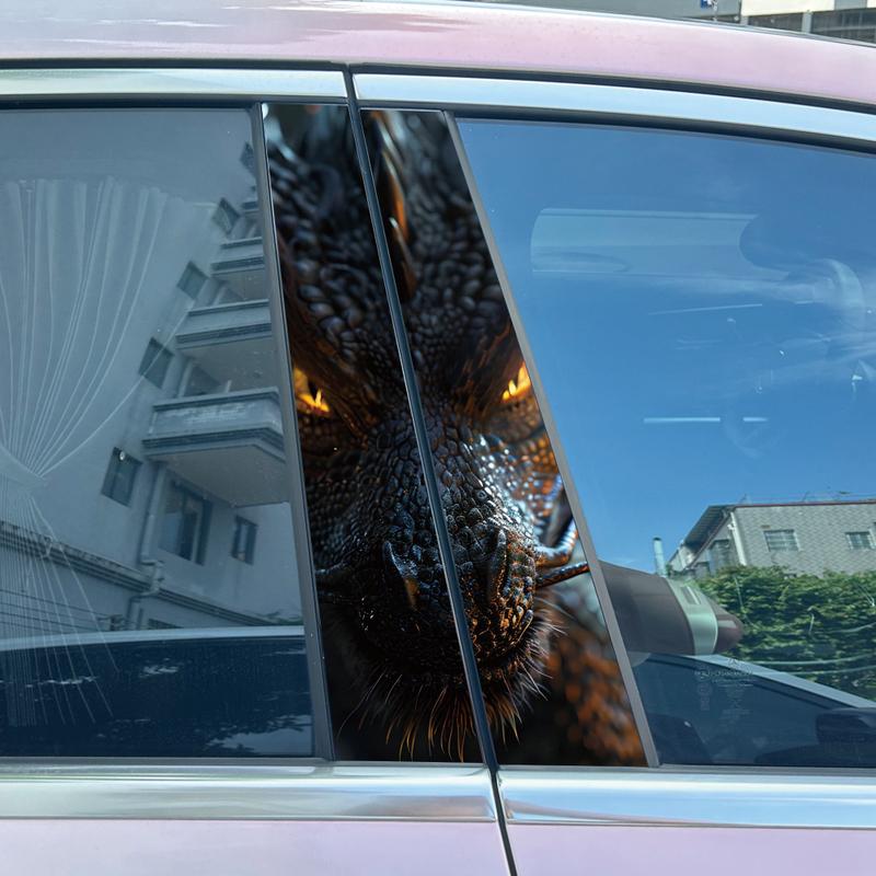 1Pair/2pcs Black Dragon Car Stickers Auto B-pillar Waterproof Durable Decals Cover Scratches