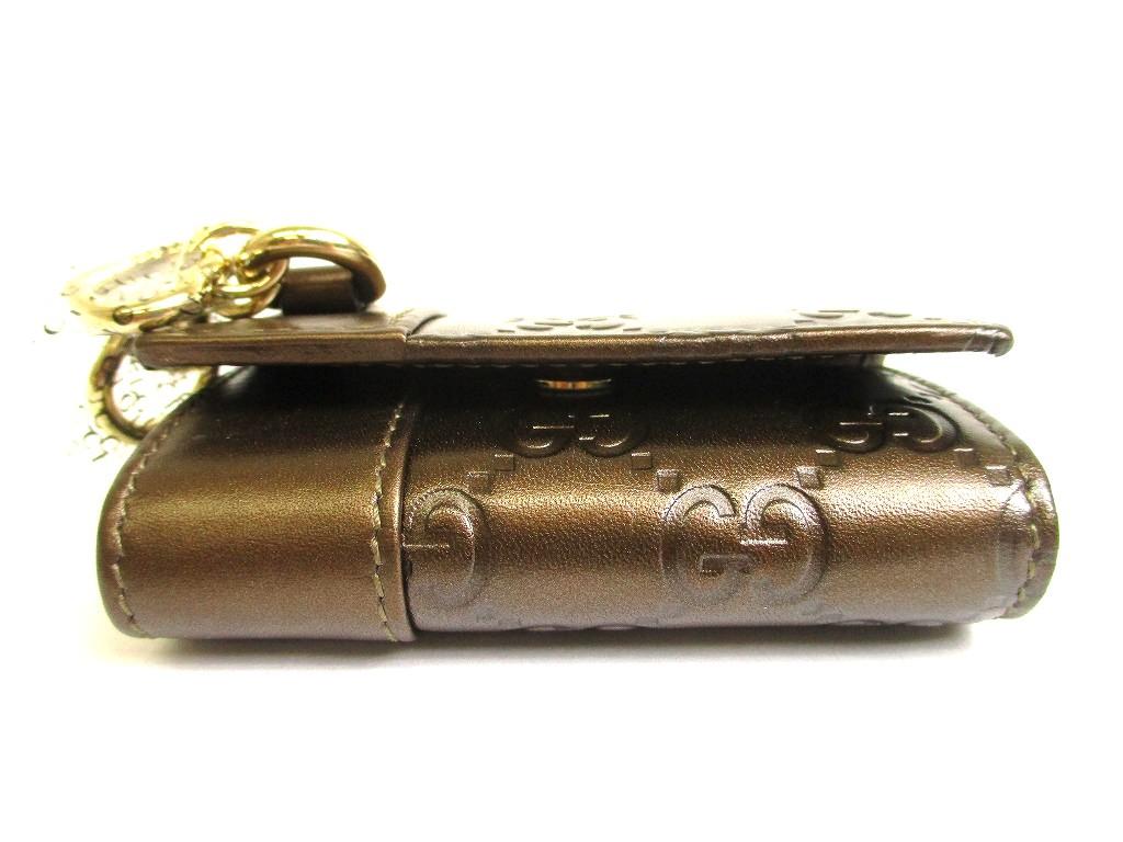 Authentic GUCCI GG Dark Brown Leather Heart Motif 6 Pics Key Chain #a961  Refurbished