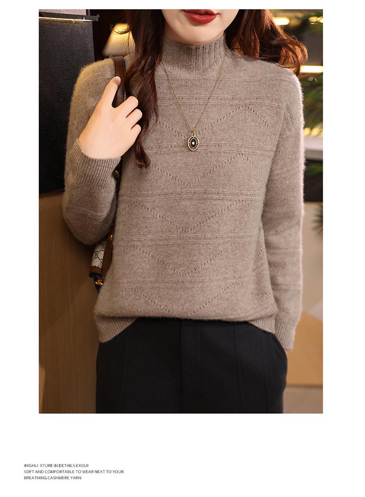 European Hollow Pure Wool Sweater - Women's Autumn/Winter Round Neck Knitwear