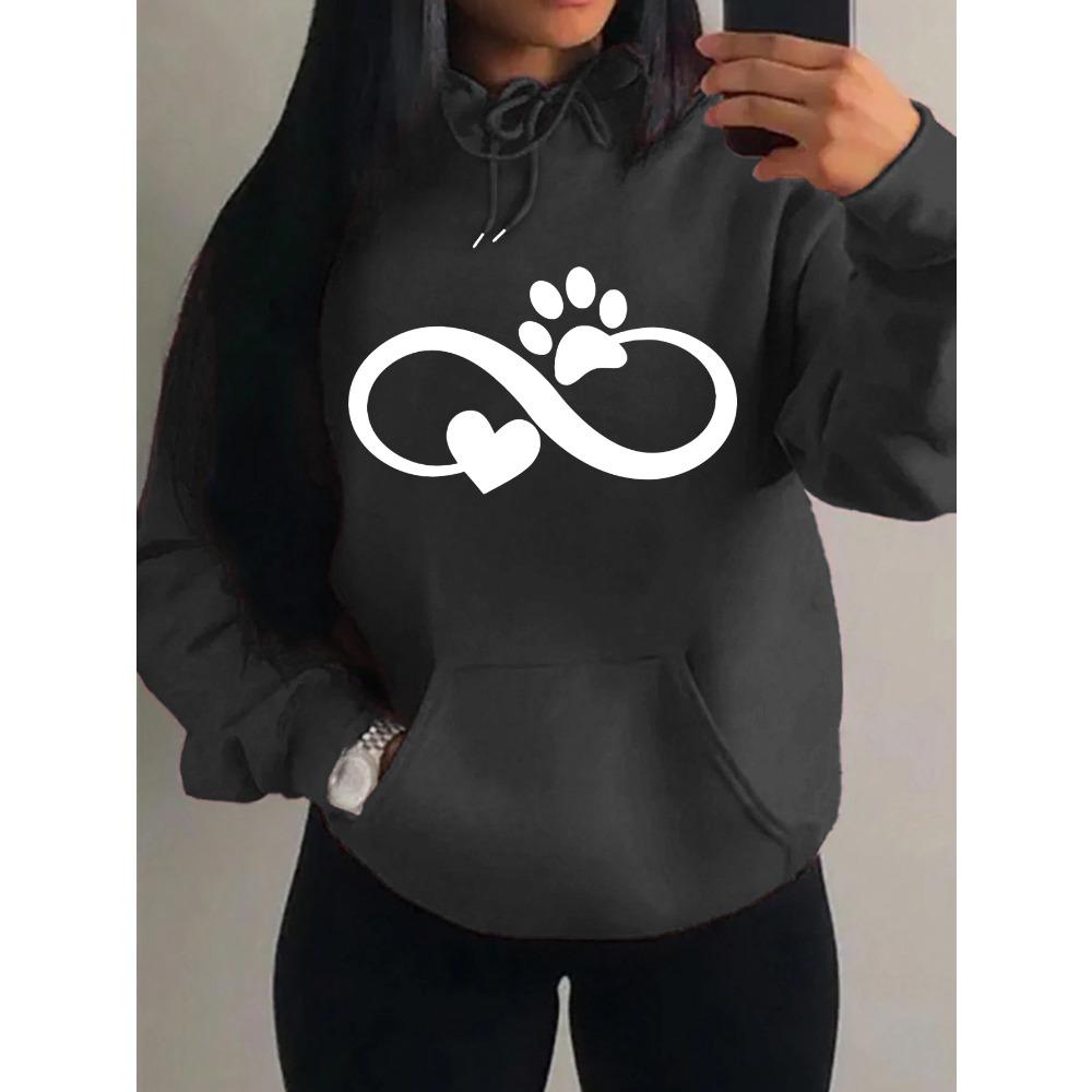 Creative Cat Palm And Love Creative Design Heart Pattern Hoodies Women Fashion Casual Hoody Streetwear Loose