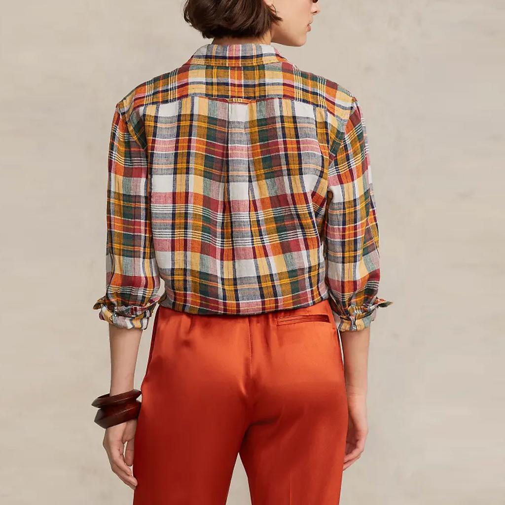 Polo Ralph Lauren SS23 Kariertes Einreihiges Lockeres Langarmhemd Damen Hemden Rot WMPOSHTNDO20333-RD