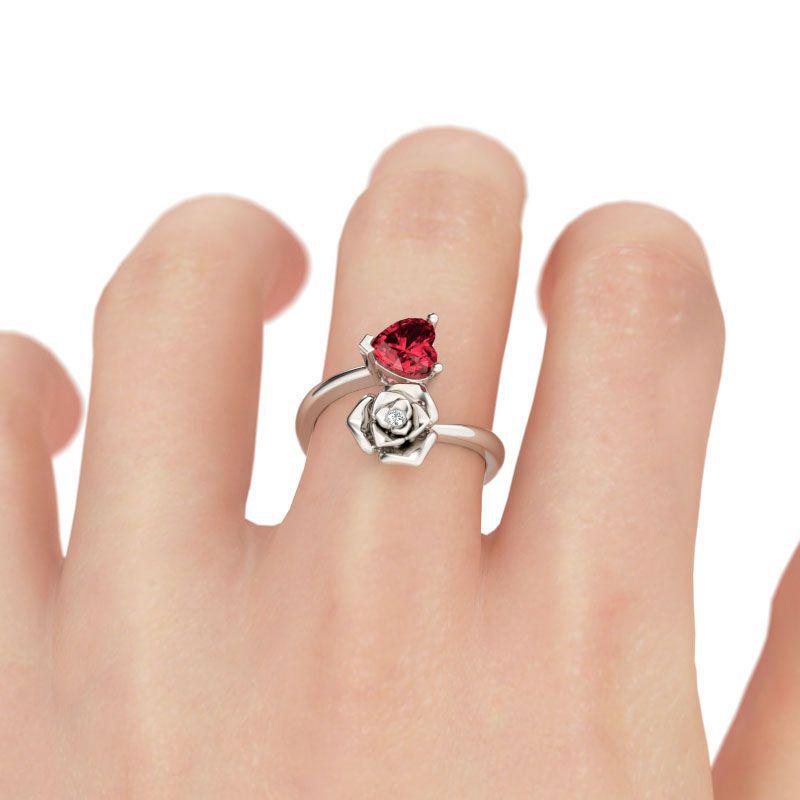 Bague de Mariage Forme Fleur Pour Femme Argenté Torsadé Classique Cœur Rouge Zircone Cubique Fille Cristaux Bijoux Dame Cadeau Bagues