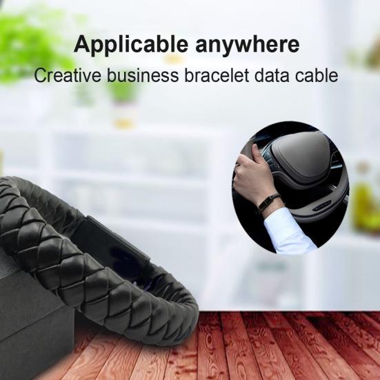 Portable Faux Leather Type-C Micro USB Woven Mini Charging Bracelet Data Cable