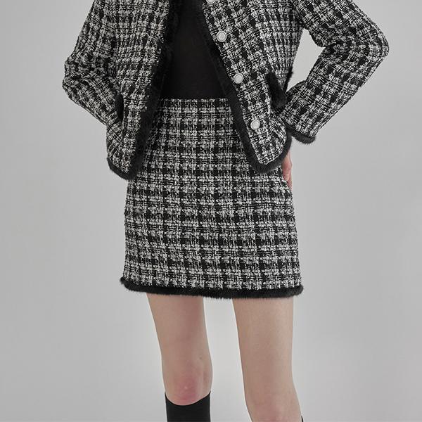 Atelier Nine Wool Vera Setup Fur-Trimmed Tweed Skirt (Sk-4720)