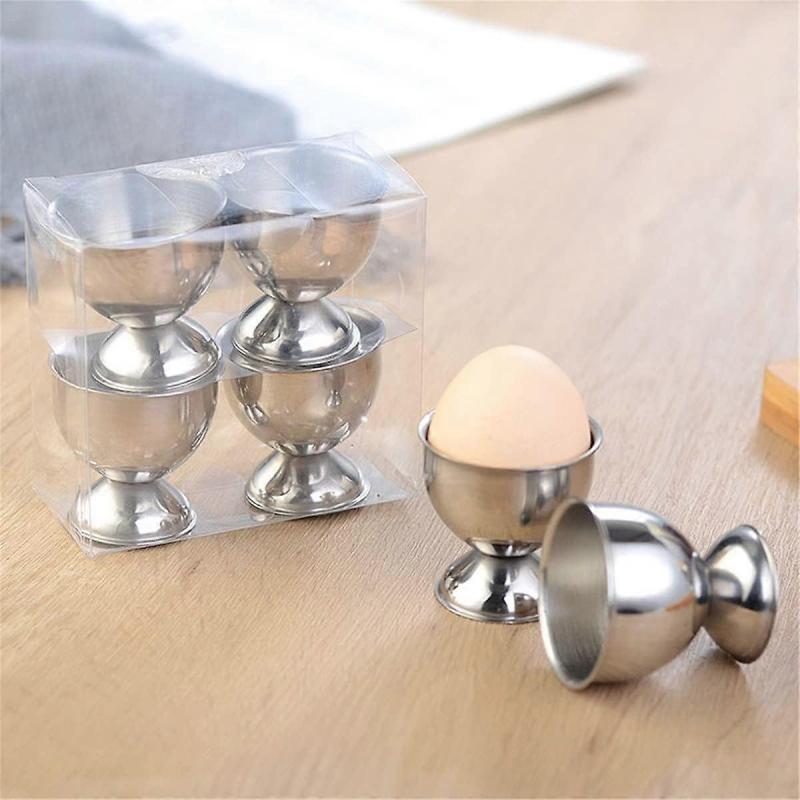 Egg Cups Set Stainless Steel Soft Boiled Egg Cups Holder Stand Egg Cup Tray Include 4 Eggs Kitchen