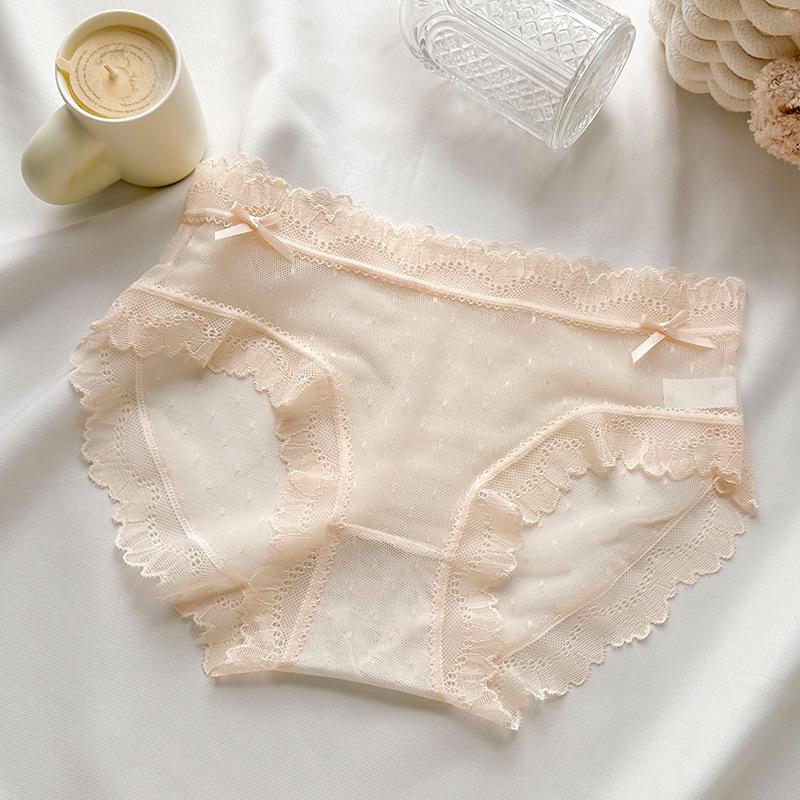 Japanese Girl's Ice Silk Lace Underwear - Lightweight, Breathable, Mid-Waist, Seamless, Cute Triangle Pants with Cotton Crotch.