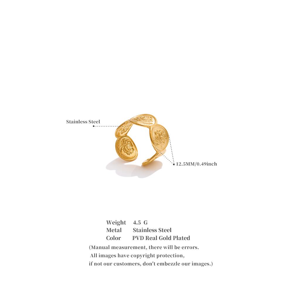 Eetit Adjustable Stainless Steel Flower Shape Open Ring 18K Golden PVD Plated Texture Popular Jewelry Recommend Gift