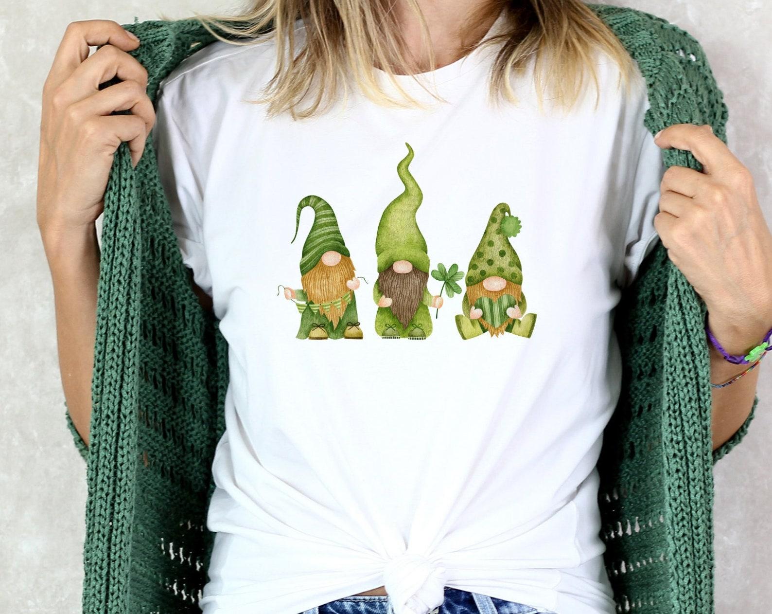 St. Patricks Day Shirt | Gnome Watercolor Shamrock T shirt | Saint Patrick s Day TShirt for Women Men | Gnomies Clover Hand Painted M
