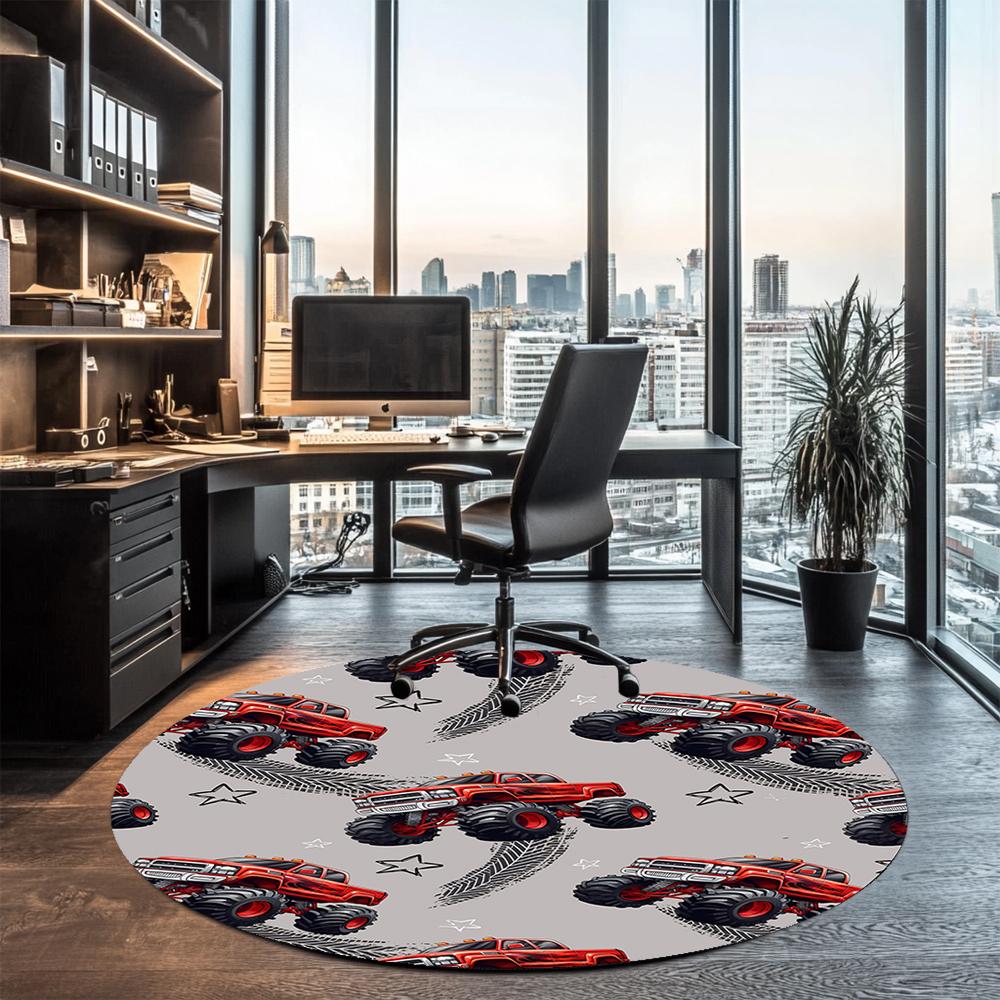 Truck Printed Round Rug Carpet Chair Rug Area Rug Entryway Doormats,for Office Chair Living Room Bedroom Kitchen Room.