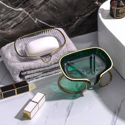 Leaf Shape Self Draining Soap Dish with Metal Bracket Light Luxury Soap Holder for Bathroom Bathroom Accessories