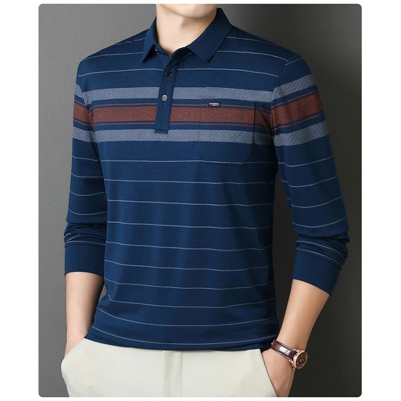 Men S Striped Long Sleeve Polo Shirt Loose Fit For Middle Aged Dad Autumn