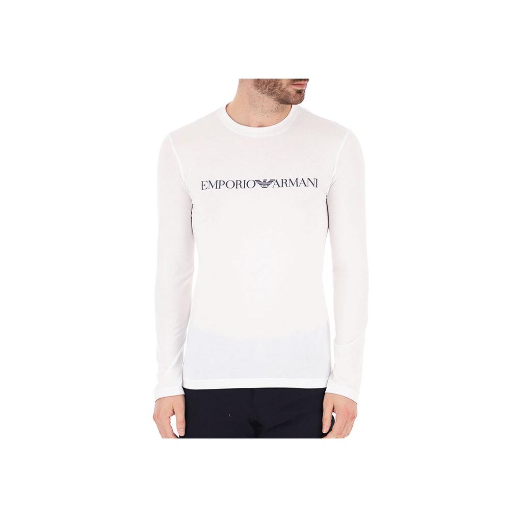 Emporio Armani Letter Logo Printed Casual Crew Neck Long Sleeve T-Shirt Men Tops White 8N1TN8-1JPZZ-0146