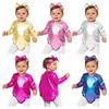 Easy Wear Metallic Romper for Toddler Girls: Soft Long Sleeve with Snap Buttons, Includes Bow Headband for Theme Party & Photos
