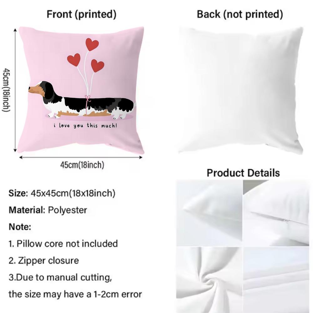 Cute D-Dachshund Dog Cushion Cover Premium Comfort Reversible Pillow Cover - Dual - Use Design for Home & Car