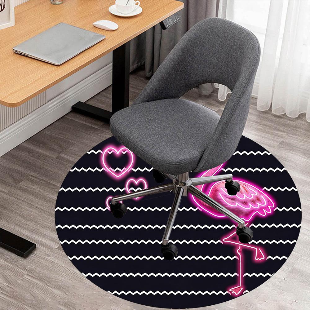 1pc Flamingo Love Round Chair Mat Office Area Rug - Non-Slip, Floor Mat for Office, Bedroom, and Indoor Decor P127260
