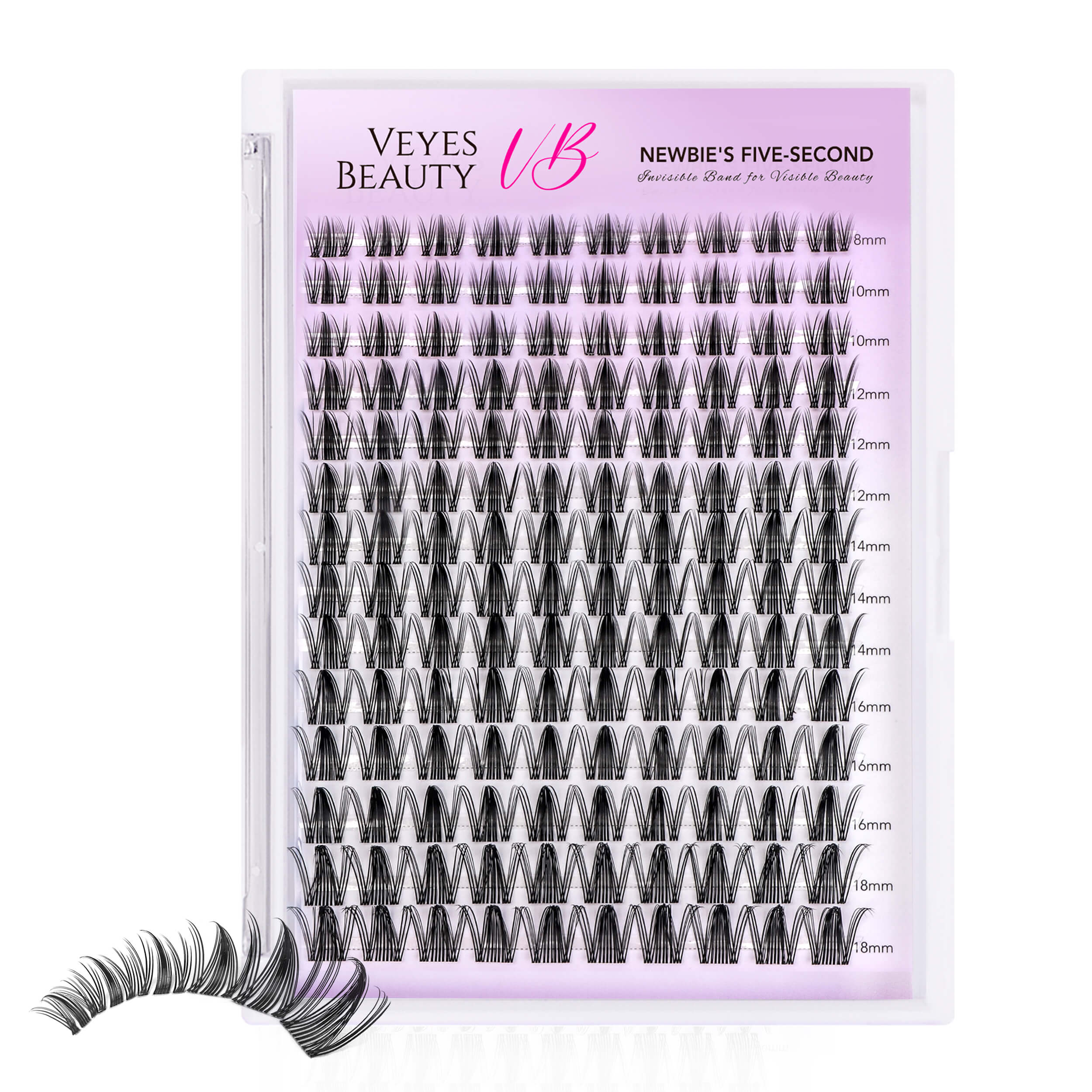 Veyesbeauty Manga Lash Clusters Dramatic Look Dynamic Volume Invisible Band Lunga durata e riutilizzabile 140 Clusters 8-18mm Lash Tray nero