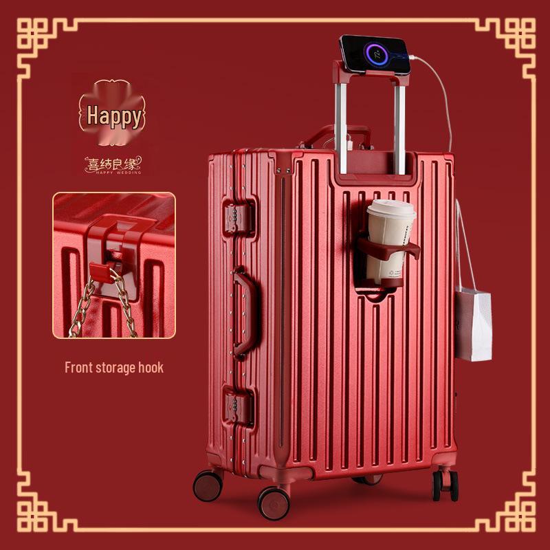 Красный Свадебный Приданый Чемодан-Тележка Набор для Пар 20 Inch