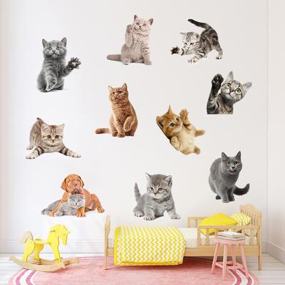Pegatinas de pared de baño de gatos de dibujos animados 3D para niños, póster para habitaciones de bebés, decoración del hogar, arte autoadhesivo de PVC con bonito gato Animal