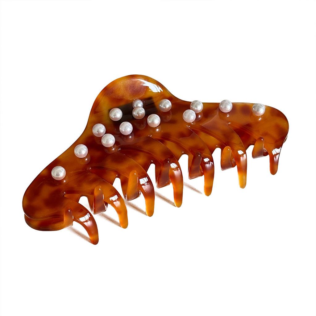Fashionable Large Acetate Hair Claw With Pearl Accents Versatile For Any Occasion