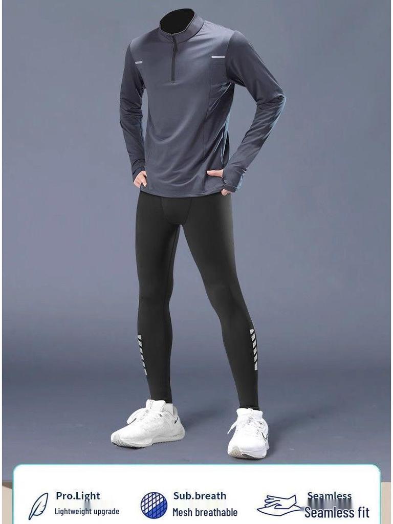 Traje Profesional de Running para Maratón para Hombre - Secado Rápido, Manga Larga, Pantalones Elásticos para Deportes de Otoño/Invierno.