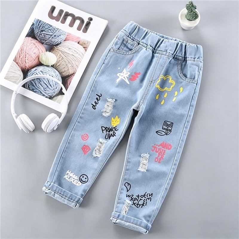 

Boys Elastic Waist Straight Jeans Kids Loose Stretch Denim Pants Spring 100cm