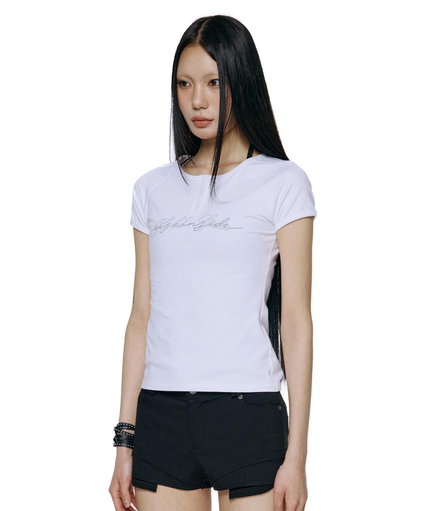ROCKCAKE Raglan Henly Neck Top - White