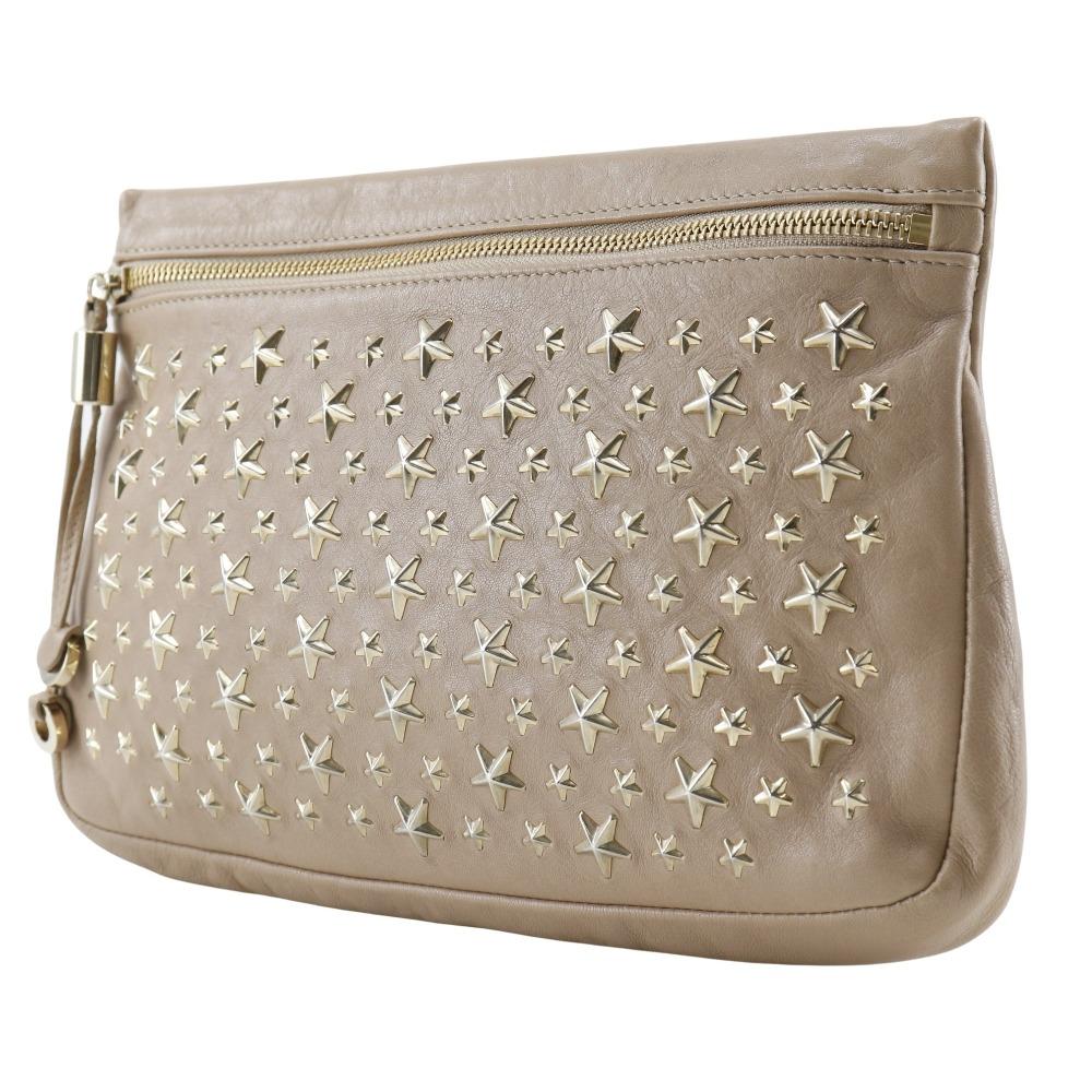 JIMMY CHOO Star studs Pouch beige leather Women Used