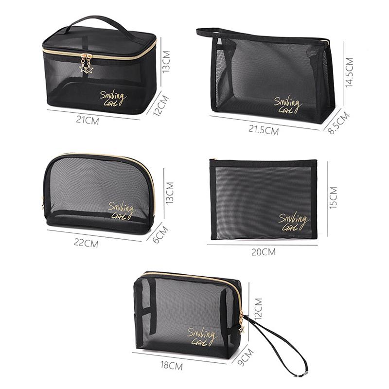1Pc Black Mesh Cosmetic Bag Small Large Makeup Bags Zipper Pouch For Offices Travel Storage Bags Toiletry Bags Makeup Pouch