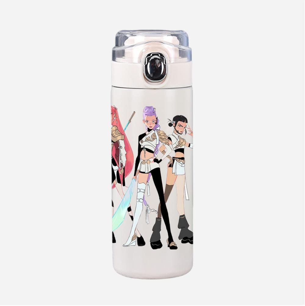 Anime K-Pop Demon Hunters Printed 400Ml Water Bottle Thermos Cup Portable Stainless Steel Leak Proof Camping Water Cup Kid Gift