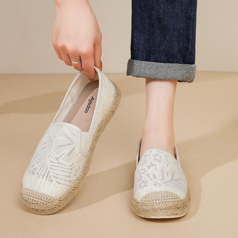 Augu Shiden Lace Mesh Fisherman Shoes Women's 2025 New Spring and Summer Lazy One-pedal Hollow Soft-soled Single Shoes