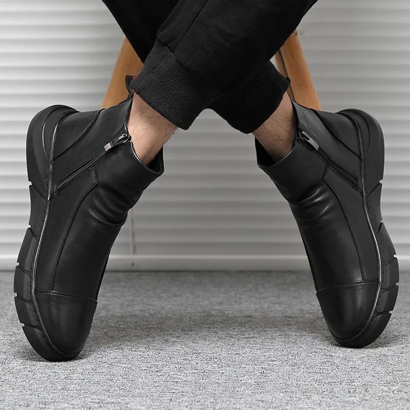 Men Leather Boots Winter Warm Snow Boots High Quality Cow Suede Fur Mens Shoes Plush Fashion Man Rubber Ankle Bootsgg7