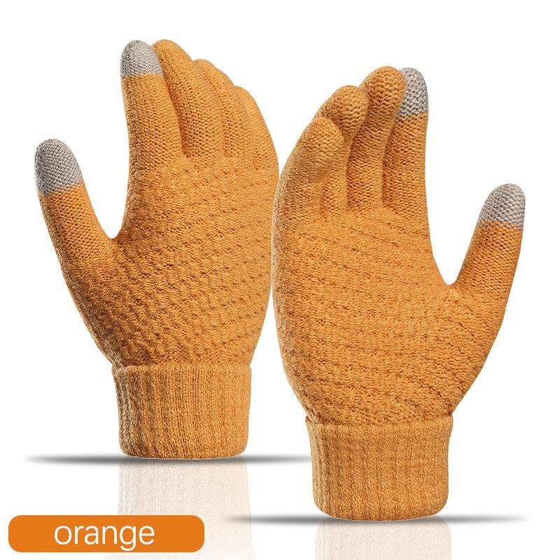 

Wool Knitted Gloves Unisex Pineapple Texture Touchscreen Elastic Gloves Winter Warm For Cycling Jacquard Students Gloves помаранчевий