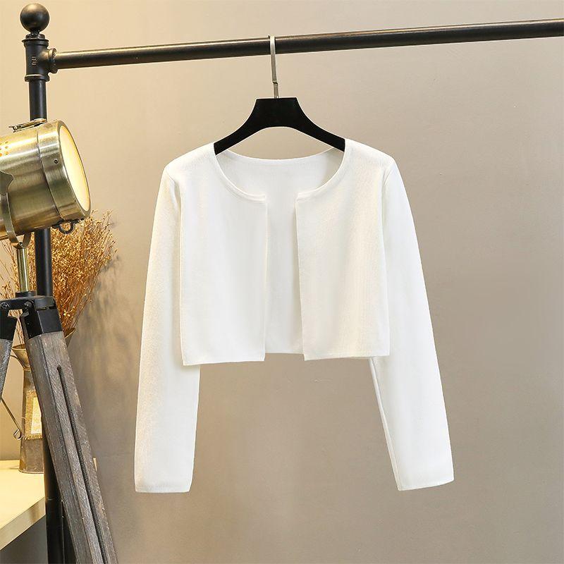 

V-neck High Waist Knit Cardigan Shawl Small Coat White-No Deduction 8584 S