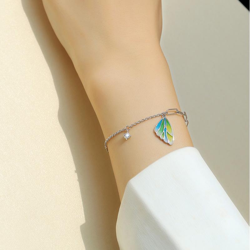 Bague Ringen 925 Silver Moissanite Embellished Enamel Butterfly Change Bracelet Fashion Simple Silver Hand Jewelry