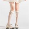 Japanese Style Fishnet Patterned Long Tube Socks for Women Girls Cute Pearl Bowknot Hollowed Out Mesh Over Calf Socks