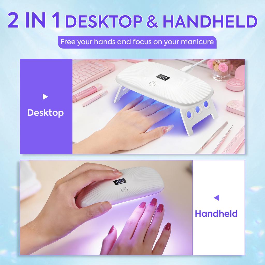 DianaBeauty UV Led Nail Lamp Handheld Nail Dryer with 4 Timer Settings and Foldable Holder 12 LEDS Portable UV Lamp for Manicure