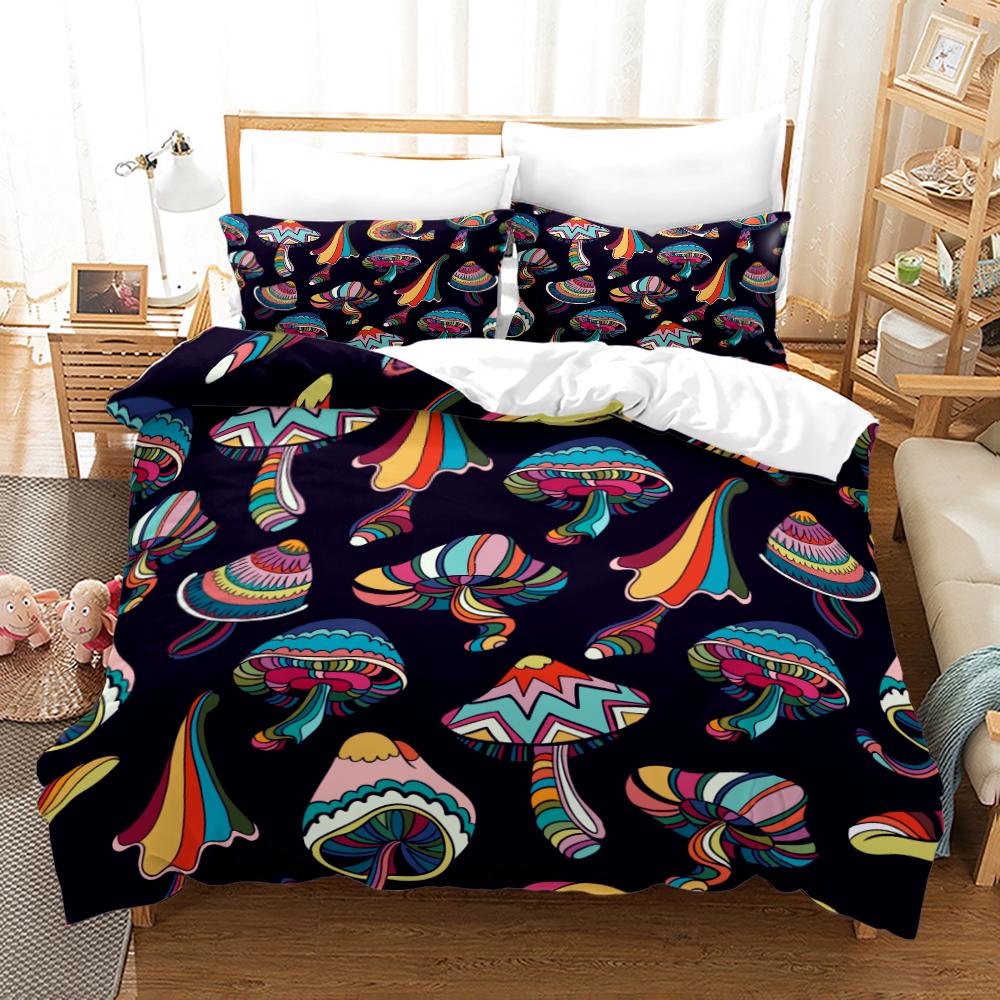 

Magic Colorful Mushroom Bedding Set 3D Cartoon Mushroom Bed Linen Single Queen King Full Size Kids Girls Duvet Cover Room Decor EU single(135x200cm)