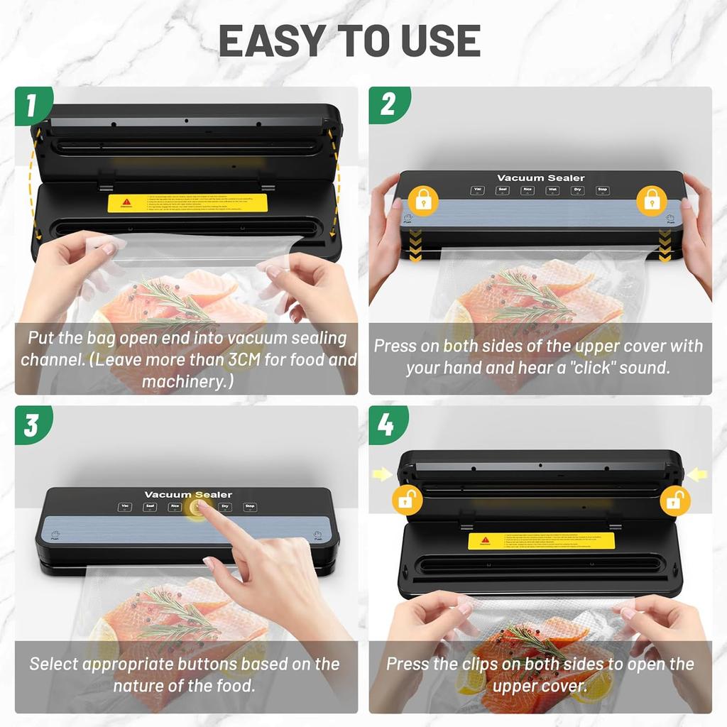 MAXDONE Vacuum Sealer Machine Food Vacuum Sealer for Food Storage Food Sealer Machine 6-in-1 for Dry/Moist Modes, Compact Design with 10 Vacuum
