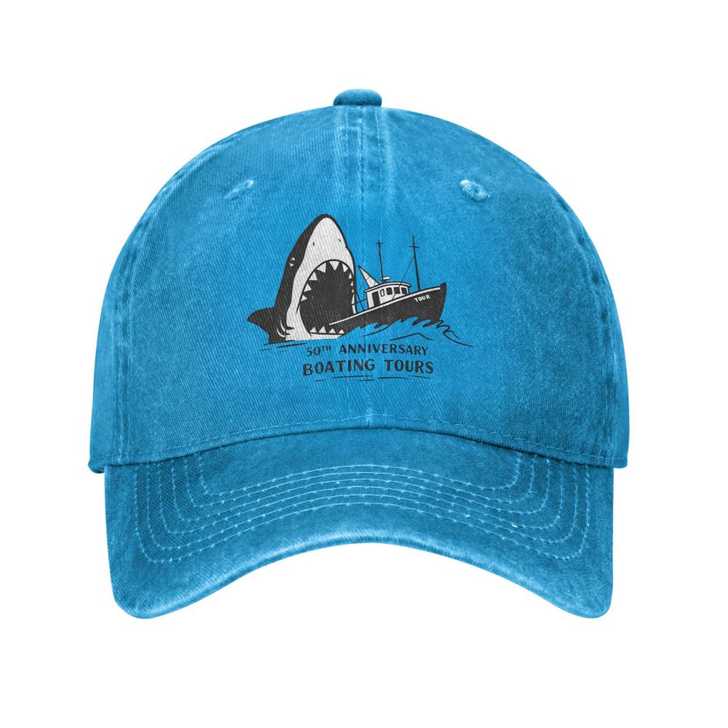Bonés de Beisebol Vintage Dentes de Tubarão 50º Aniversário do Filme Unissex Snapback de Sarja Desgastada Clássico Tubarão Chapéus de Presente de Verão para Exterior
