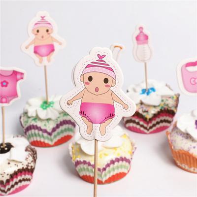 20Pcs Baby Stroller Sign Pink Cake Picks Cupcake Toppers Decoration for Baby Shower Birthday Party Cake Toppers
