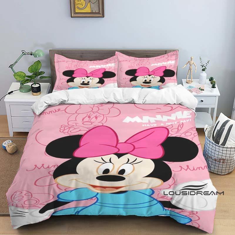 Minnie Mouse 3-piece cartoon bedding set, exquisite bedding set for adults and children, double and single beds, large size,